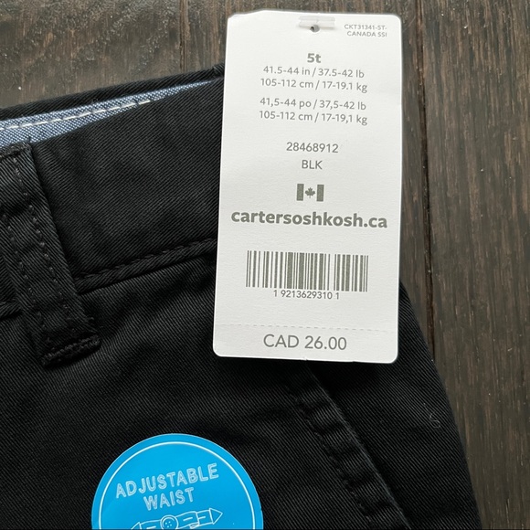 NWT Carters Black Flat Front Uniform Pants in 5T - Picture 3 of 3